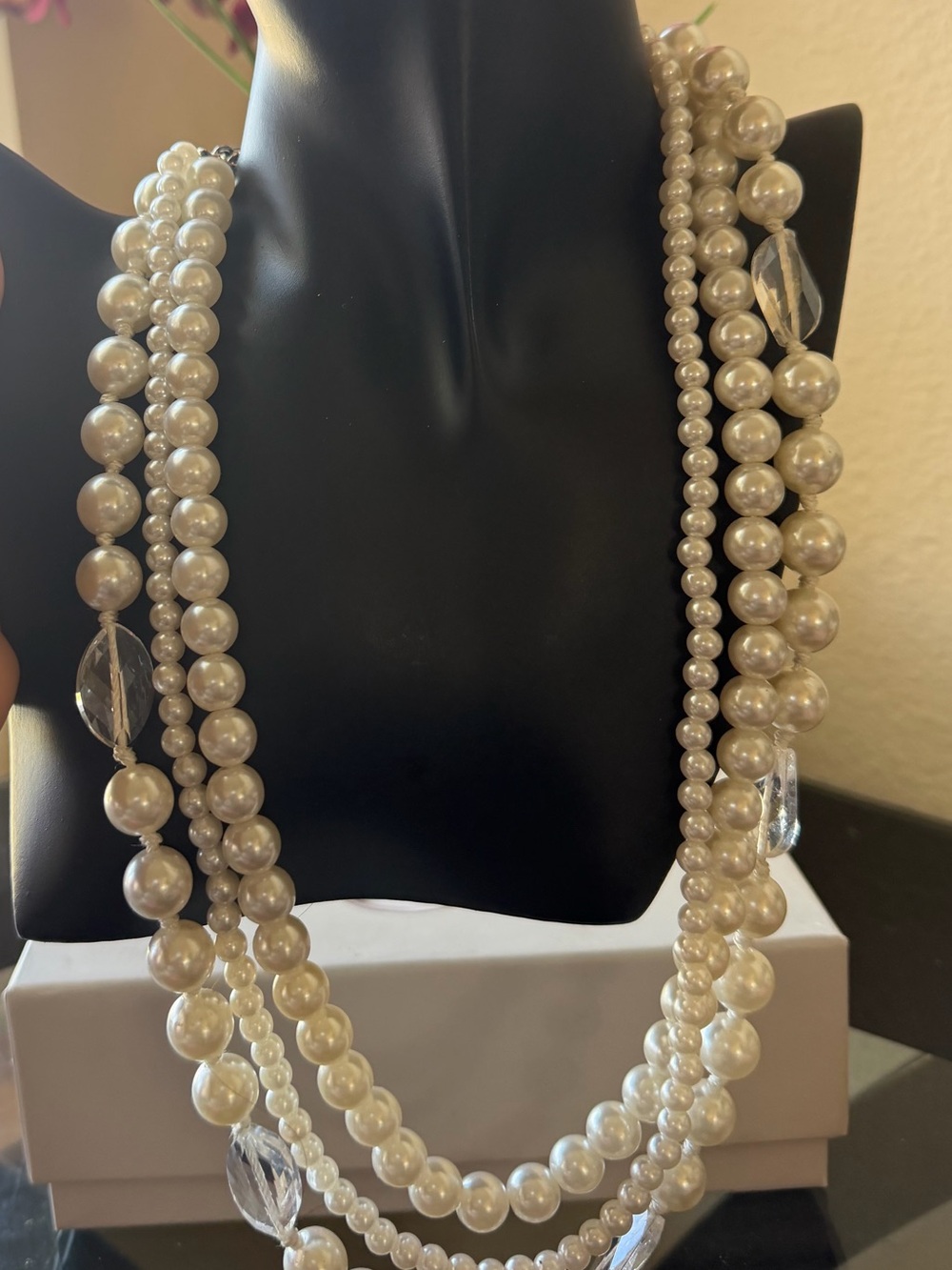 White House Black Market Layered imitation Pearl and Crystal Necklace - White - Picture 2 of 5